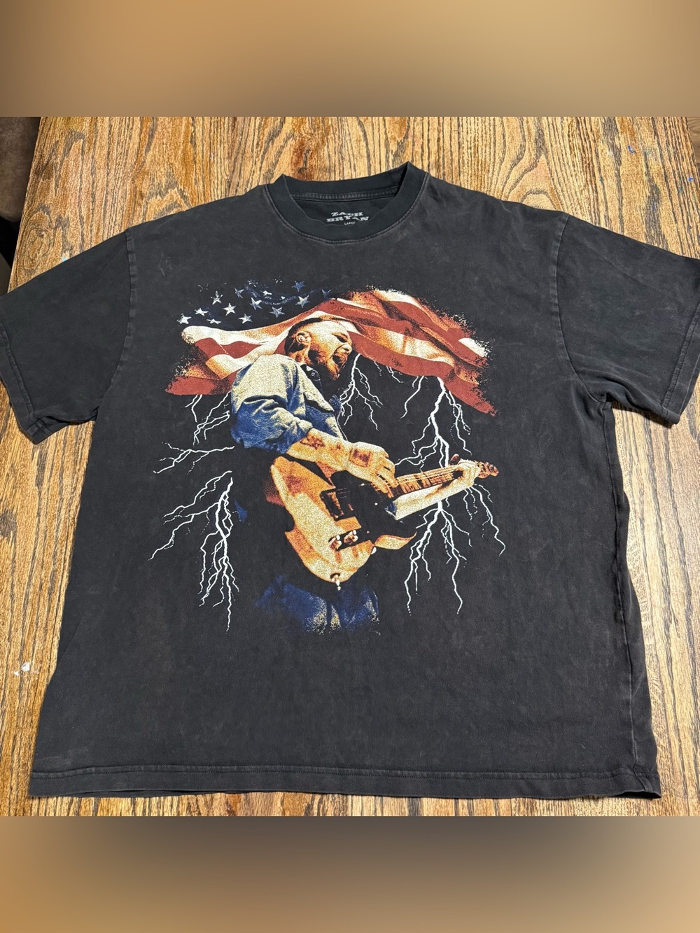 Zach Bryan Tour Merch Shirt Lightening American Flag Size Large Sun-Fade Worn In